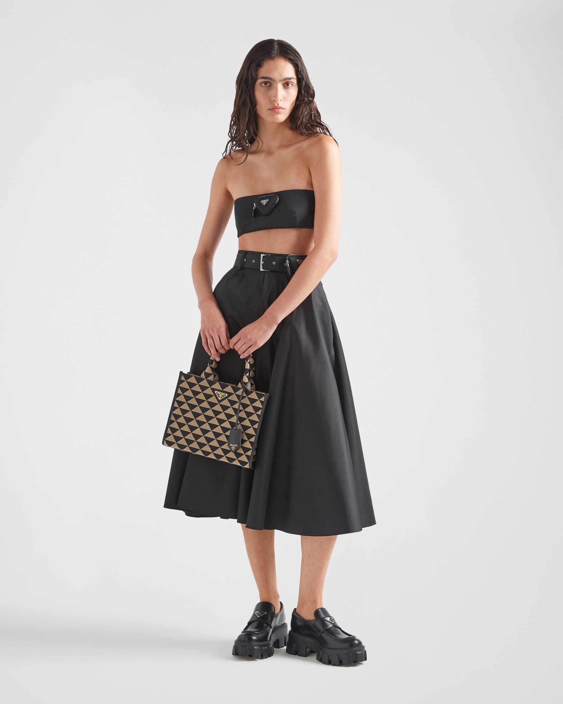 PRADA Evening Bear Nylon Jewel Heart Triangle Logo Mini Handbag Black