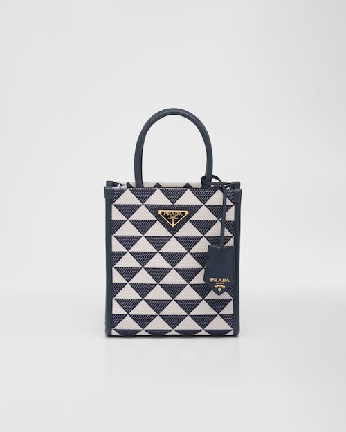 Baltic Blue/chalk White Prada Symbole embroidered fabric mini bag | Prada