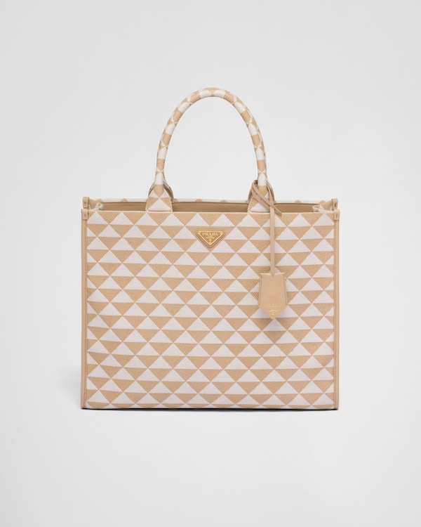 ブランデー ミディアム Re-Nylon xレザー トートバッグ | PRADA