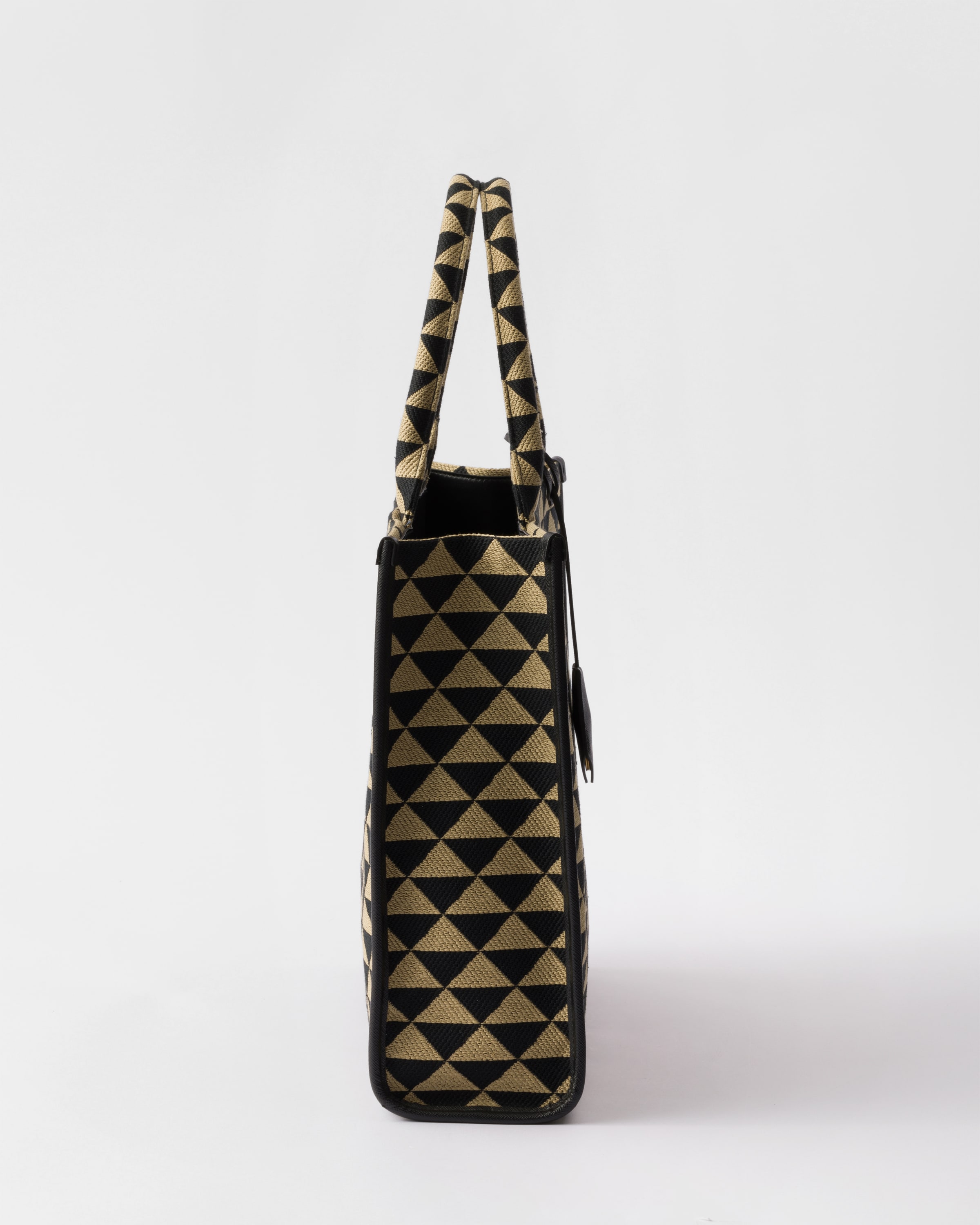 Black beige Large Prada Symbole Embroidered Fabric Handbag PRADA
