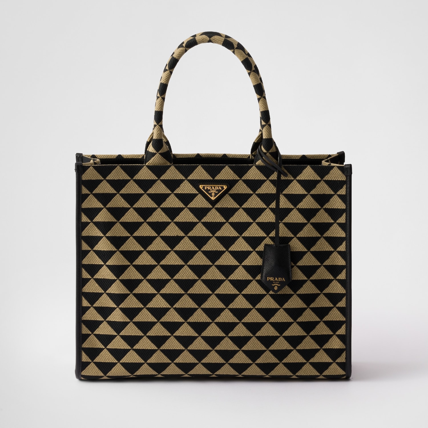 Large Prada Symbole embroidered fabric handbag