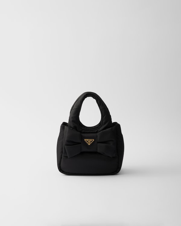 Black Re-Nylon and nappa leather mini shoulder bag with bow