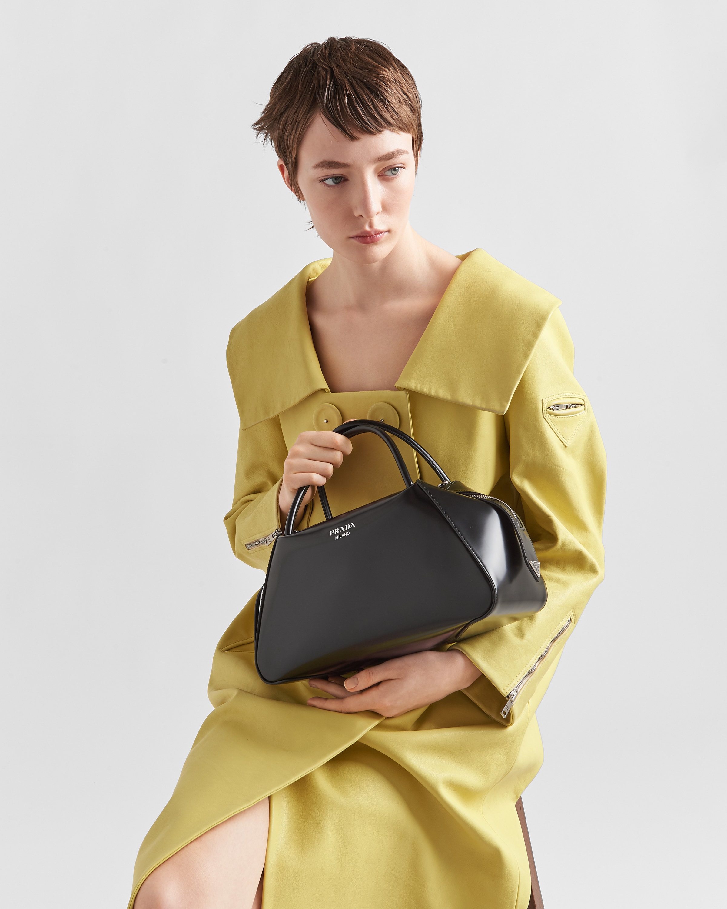 Prada medium shop leather shoulder bag