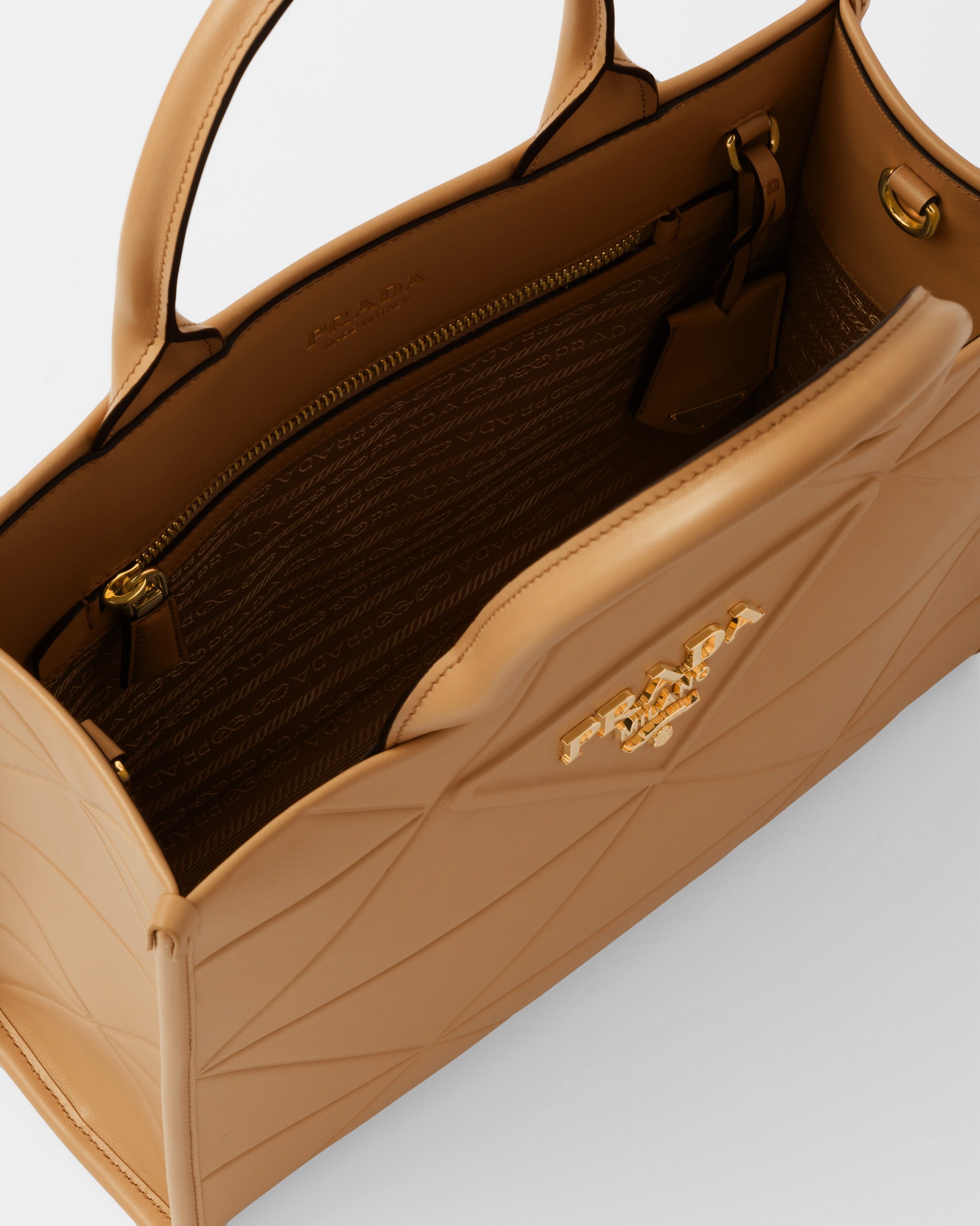 Caramel Small Leather Prada Symbole Bag With Topstitching PRADA