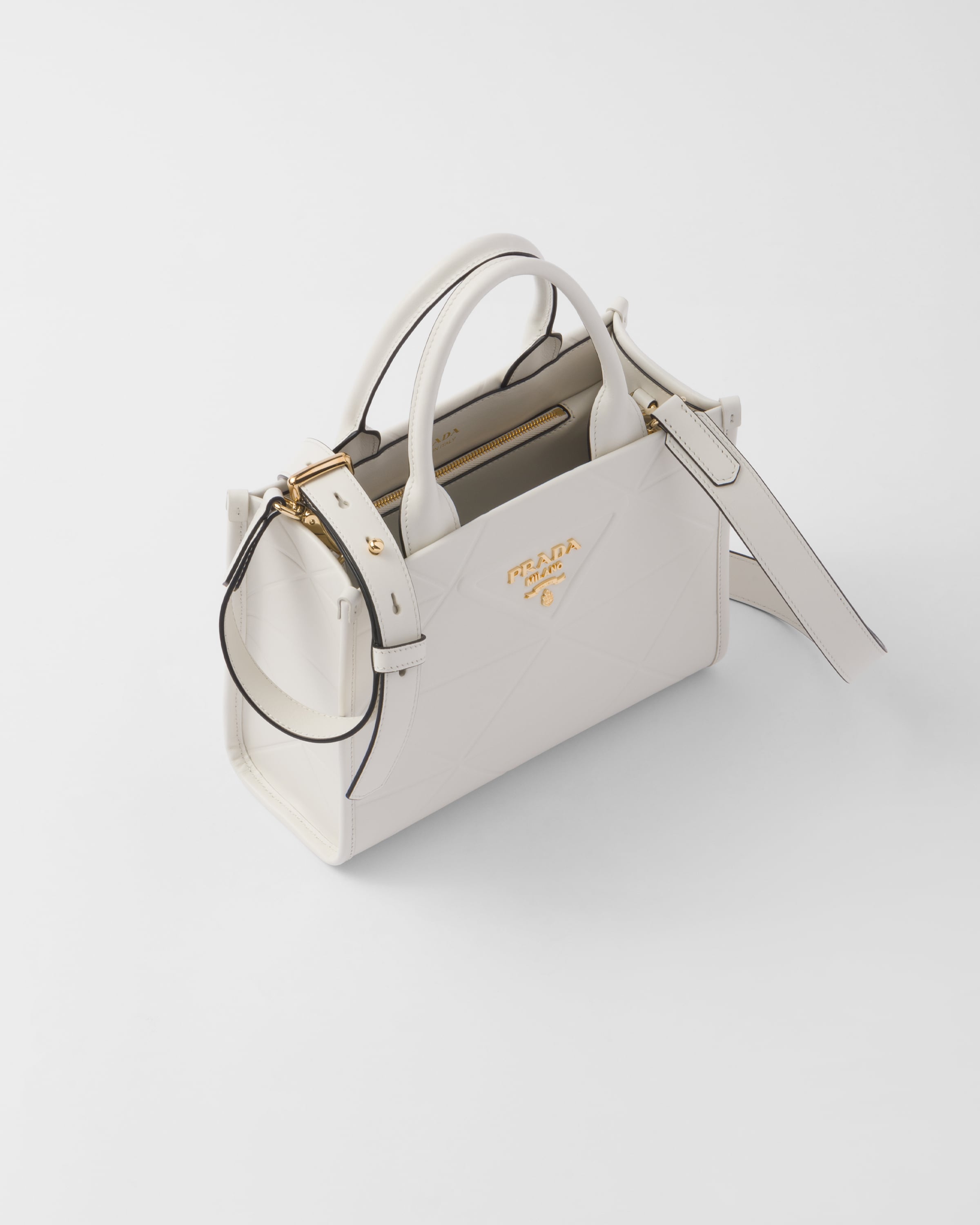 White Mini Prada Symbole Leather Bag With Stitching PRADA