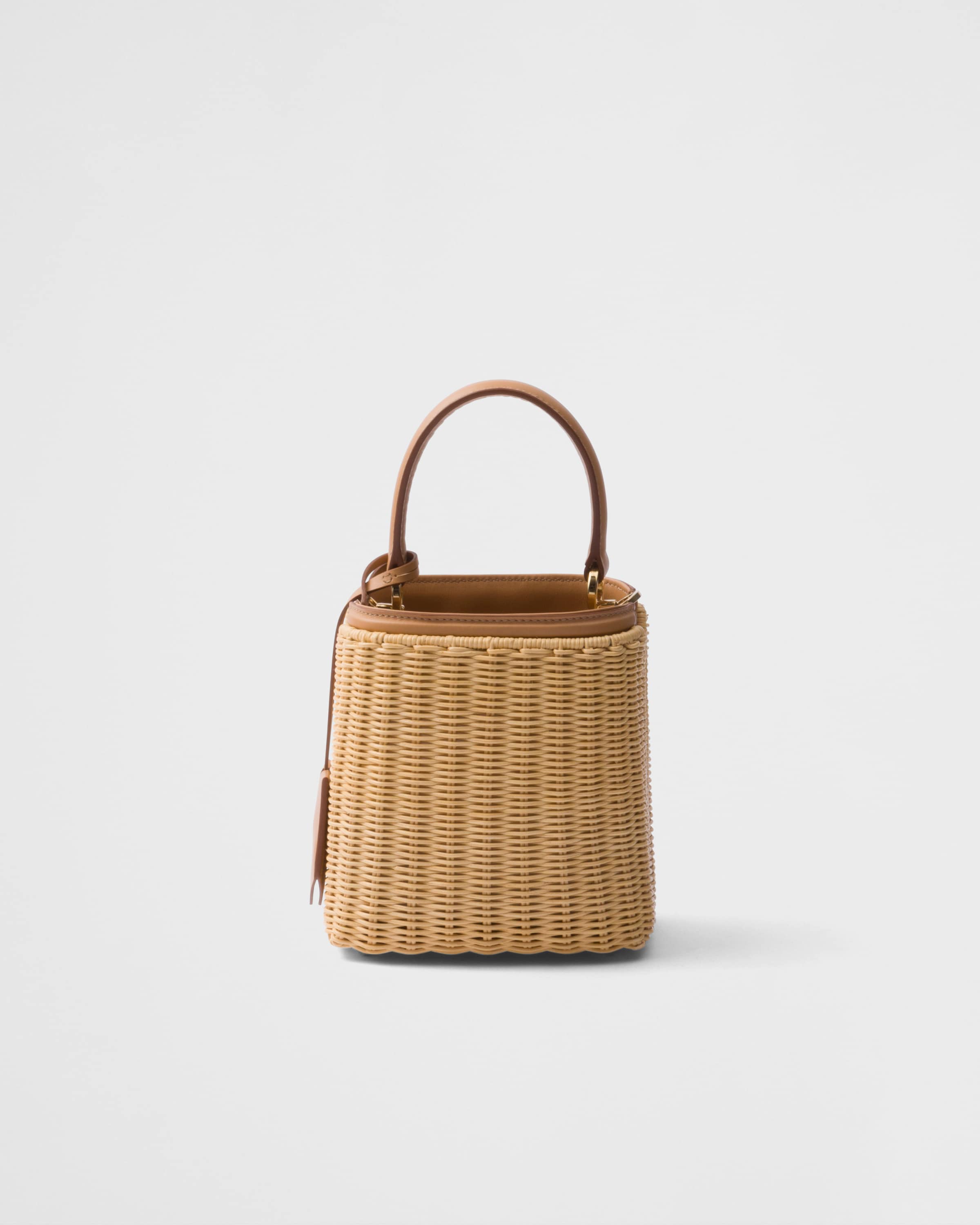 Shop Prada Mini Wicker And Leather  Panier Bag In Natural