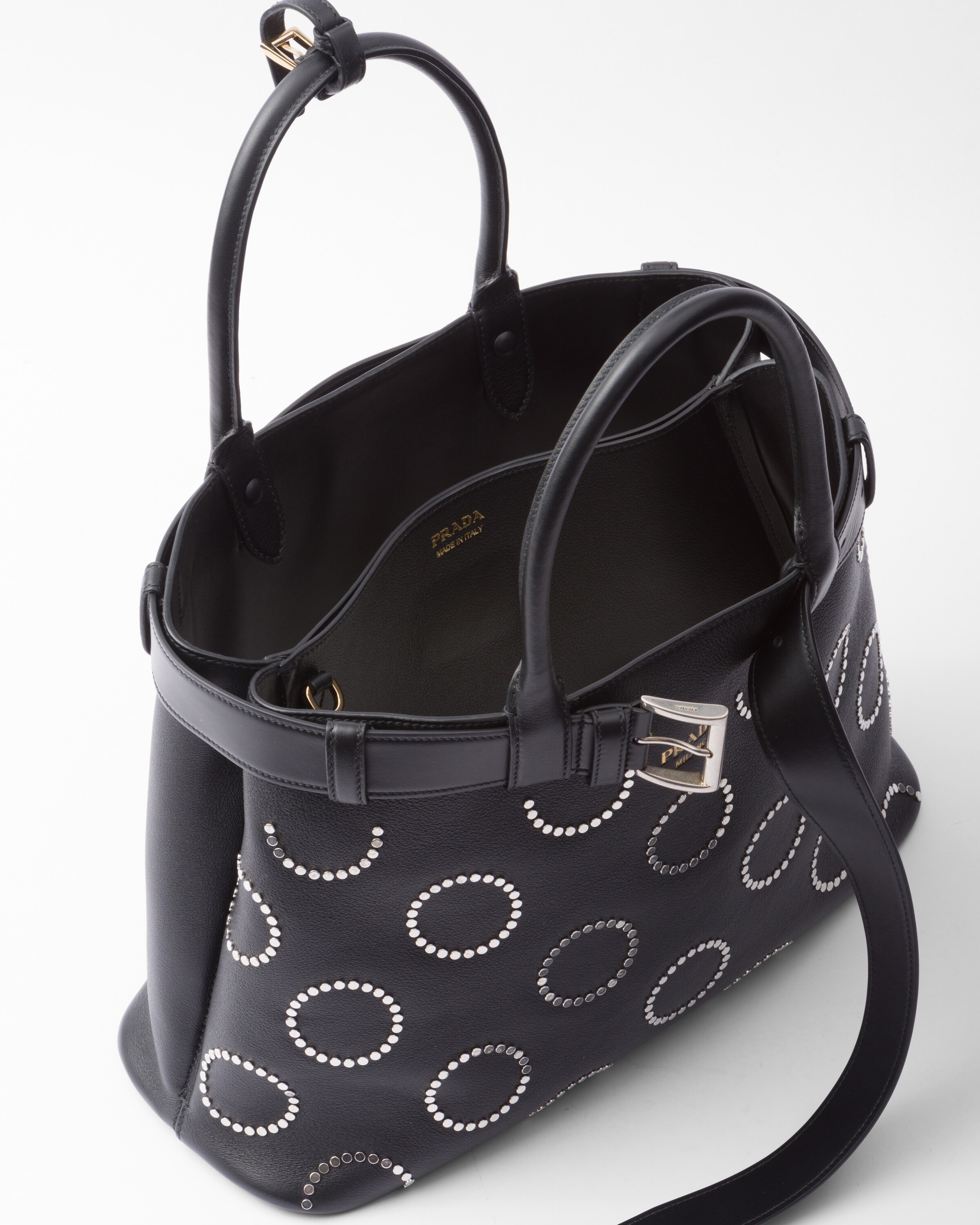 ハンドバッグ PRADA | RUNWAY Prada Buckle large leather handbag 1BA416 Black Prada Buckle Large Leather Handbag With Belt | PRADA