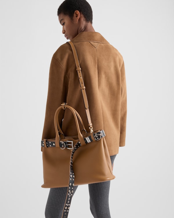 Prada Buckle large leather bag with studded belt Prada Buckle large leather bag with studded belt