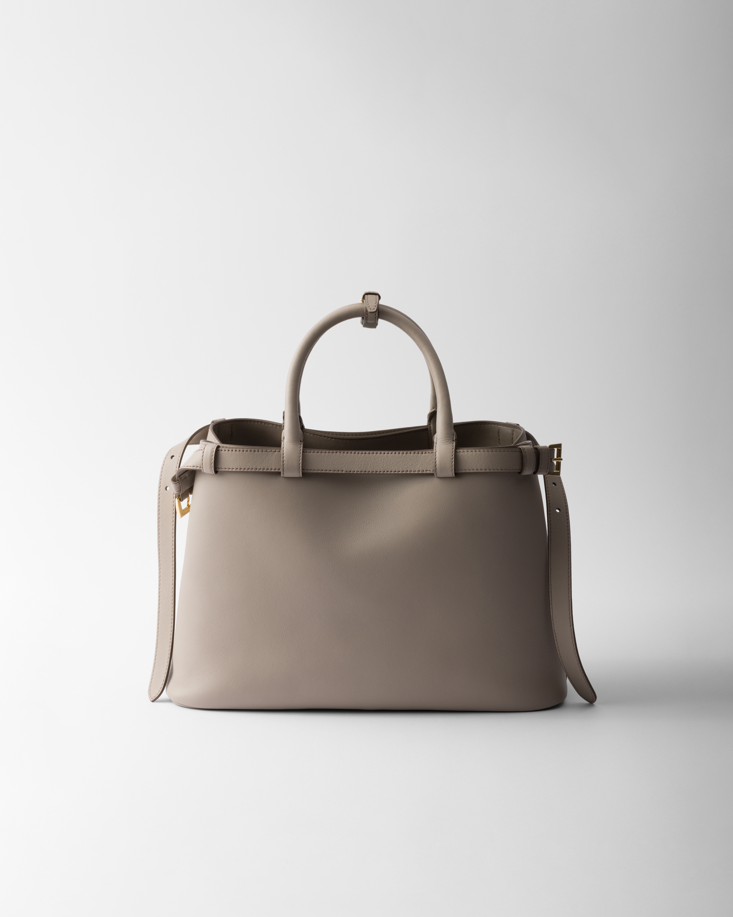 Prada Buckle Medium Leather Handbag With Double Belt In Pumice Stone