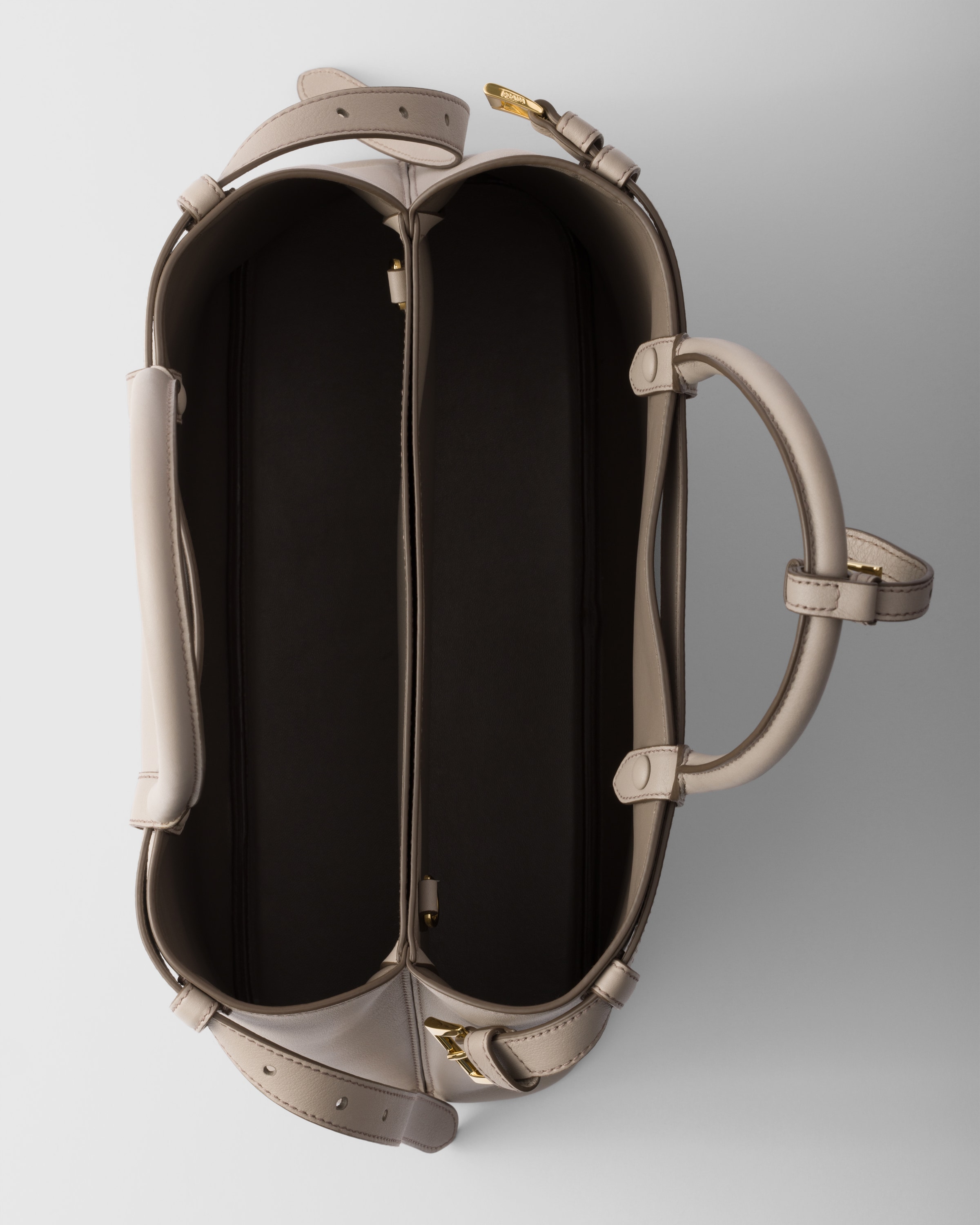 Prada Buckle Medium Leather Handbag With Double Belt In Pumice Stone