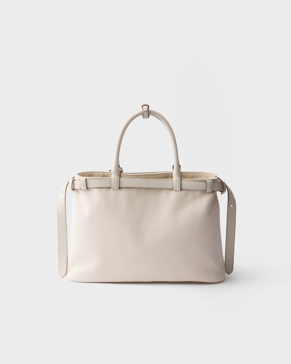 Prada Buckle mittelgroße Tasche aus Baumwollcanvas und Leder - Weiss Prada Buckle mittelgroße Tasche aus Baumwollcanvas und Leder - Weiss