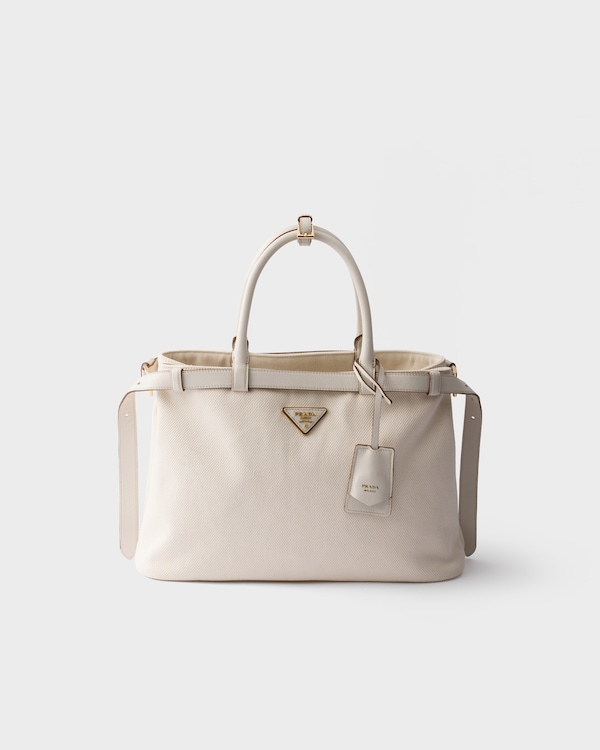 Prada Buckle mittelgroße Tasche aus Baumwollcanvas und Leder - Weiss Prada Buckle mittelgroße Tasche aus Baumwollcanvas und Leder - Weiss