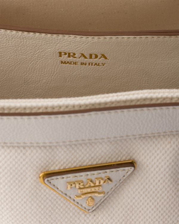 Prada Buckle mittelgroße Tasche aus Baumwollcanvas und Leder - Weiss Prada Buckle mittelgroße Tasche aus Baumwollcanvas und Leder - Weiss