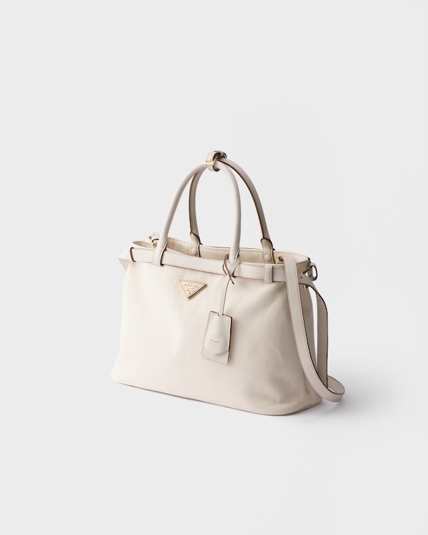 Prada Buckle mittelgroße Tasche aus Baumwollcanvas und Leder - Weiss Prada Buckle mittelgroße Tasche aus Baumwollcanvas und Leder - Weiss