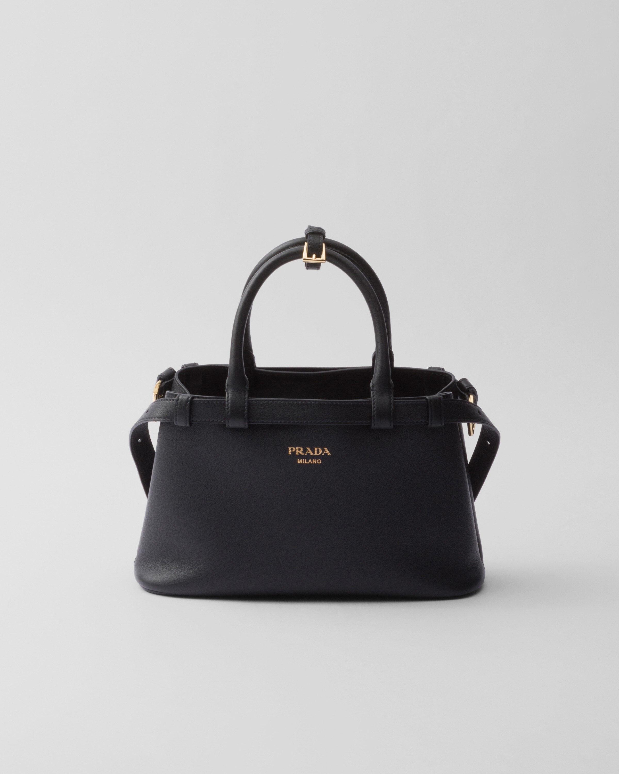 Prada Small Leather Handbag With Belt In Black