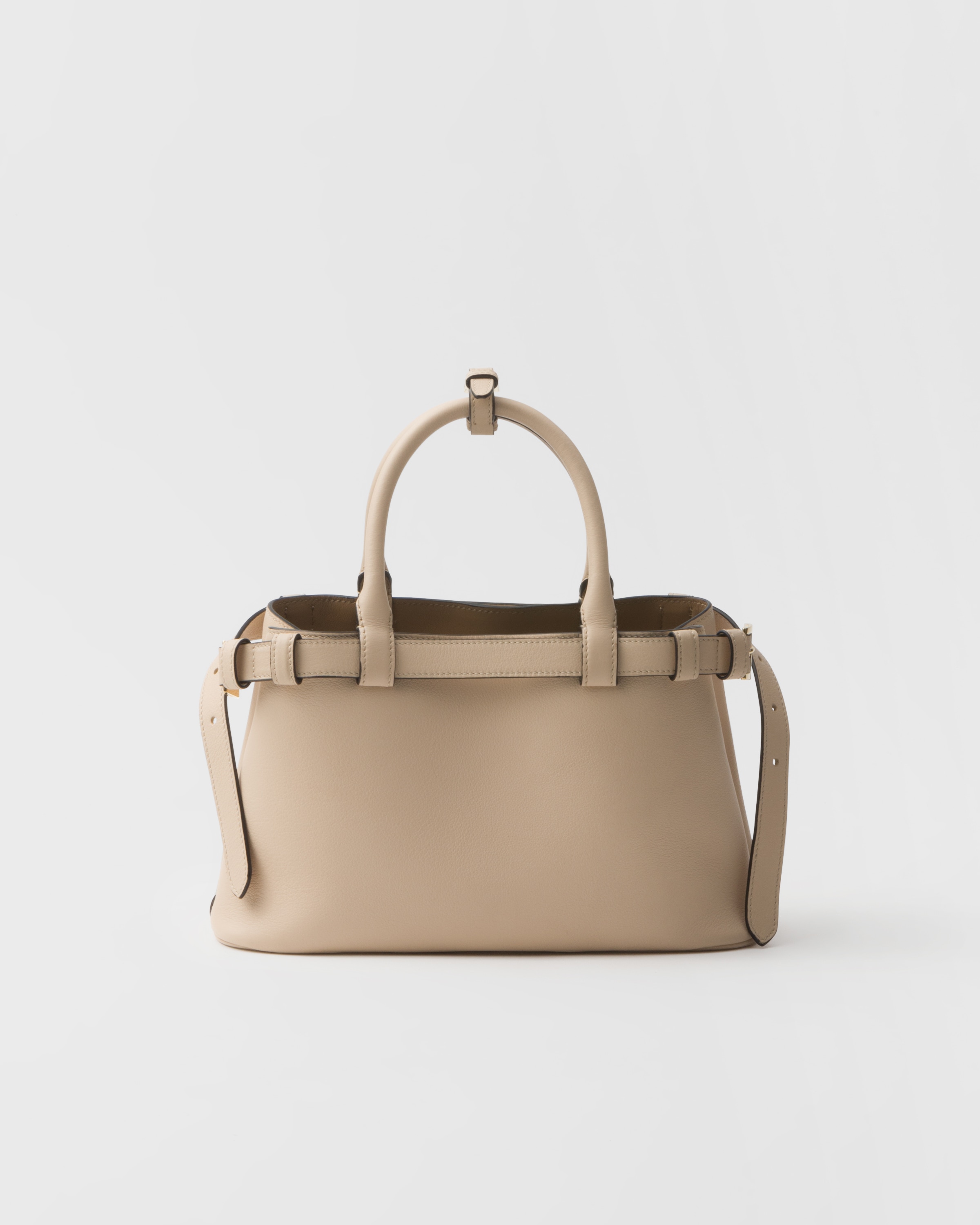 Shop Prada Kleine  Buckle Handtasche Aus Leder Mit Doppeltem Gürtel In Travertine Stone