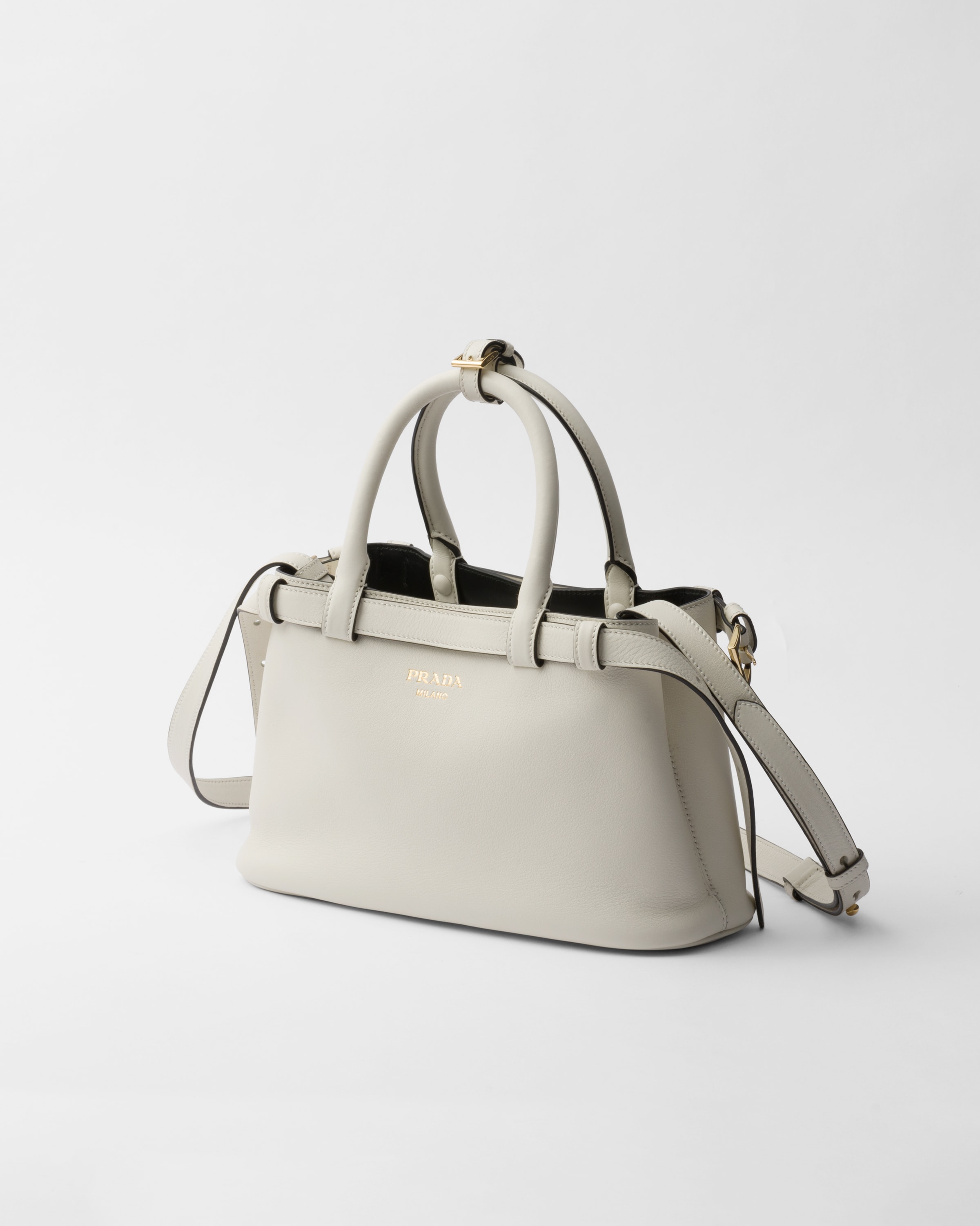 ハンドバッグ PRADA 1BC221VOOM.2CYR Handbags Black Prada Buckle Medium Leather Handbag With Double Belt