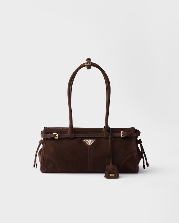 Bolso Prada Bonnie de ante mediano - Marrón Oscuro Bolso Prada Bonnie de ante mediano - Marrón Oscuro
