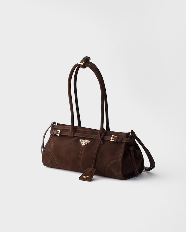Bolso Prada Bonnie de ante mediano - Marrón Oscuro Bolso Prada Bonnie de ante mediano - Marrón Oscuro