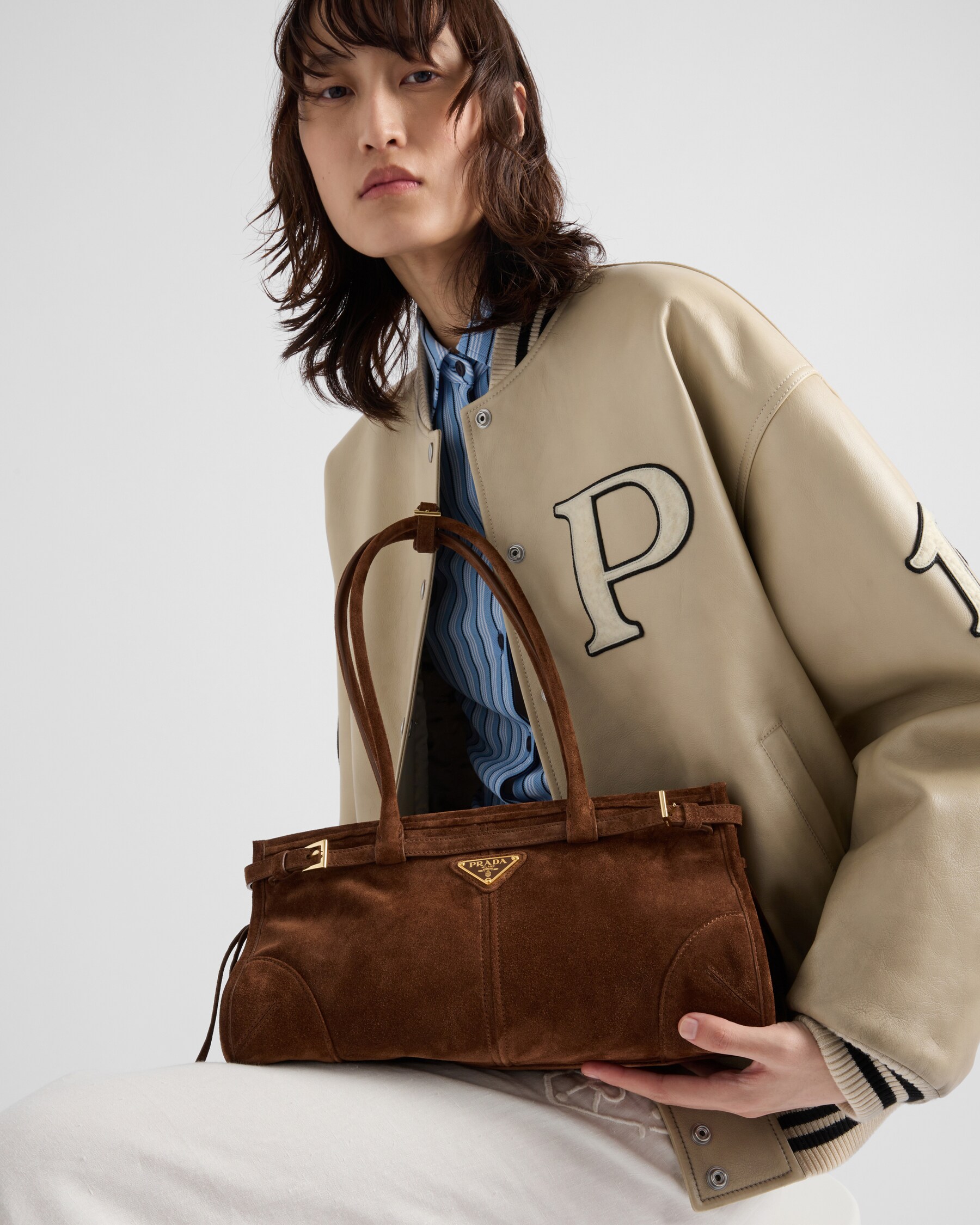 Cocoa Brown Prada Bonnie Medium Suede Handbag PRADA United States