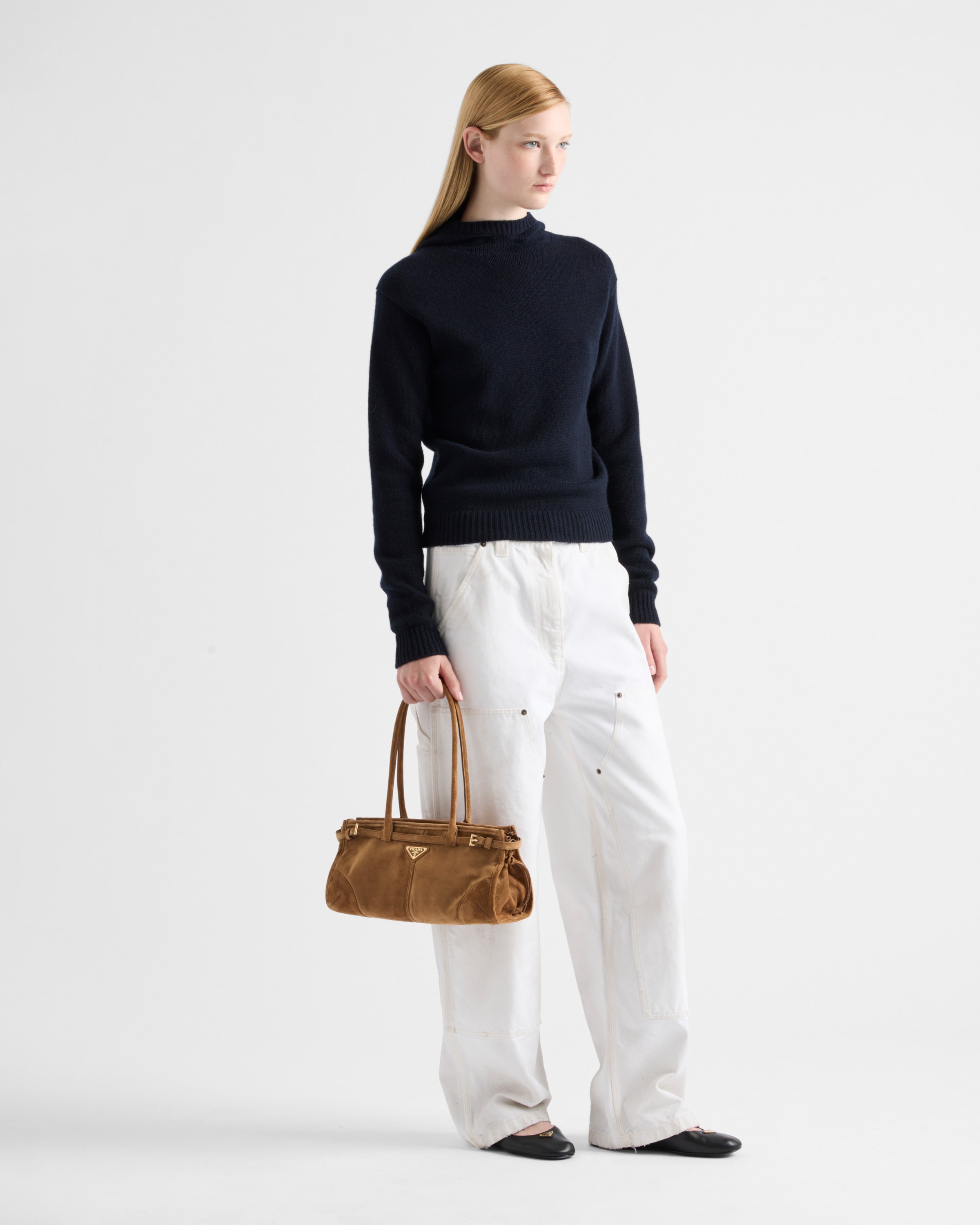 ブラウン プラダ ボニー ミディアム スエード ハンドバッグ | PRADA