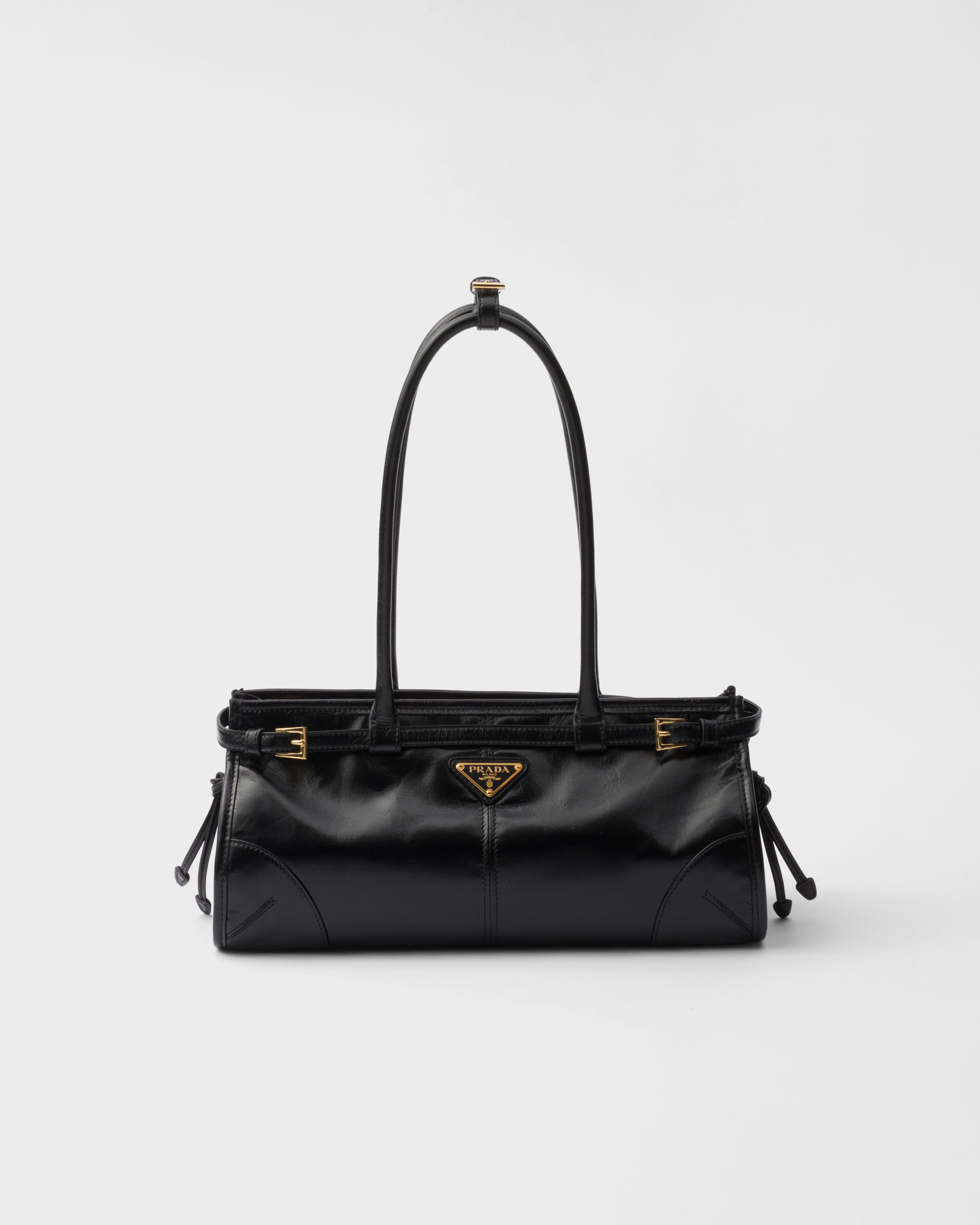 Prada Bonnie Medium Naplak Patent Leather Handbag In Black