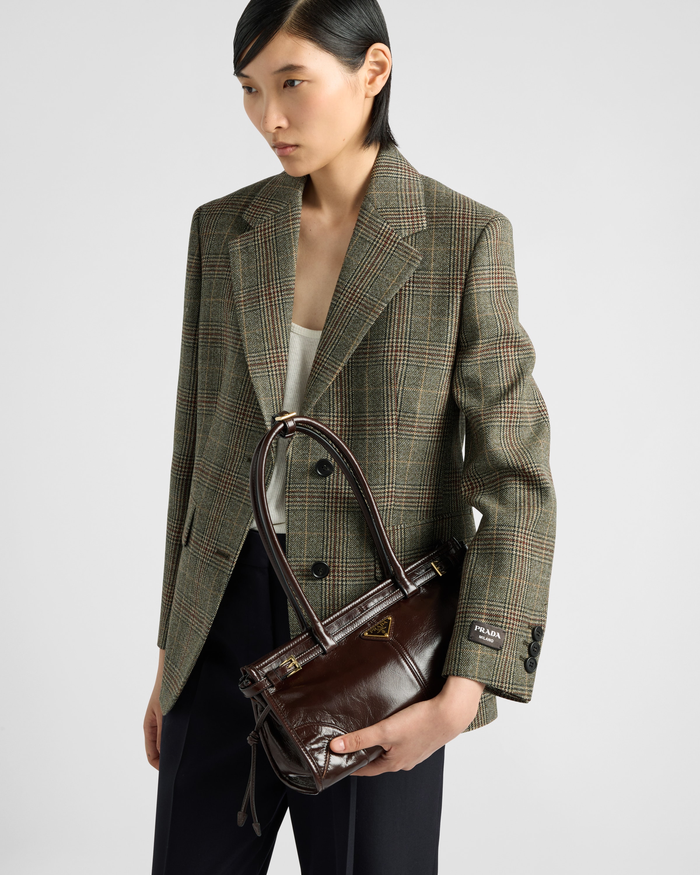 Dark Brown Prada Bonnie Medium Leather Handbag | PRADA