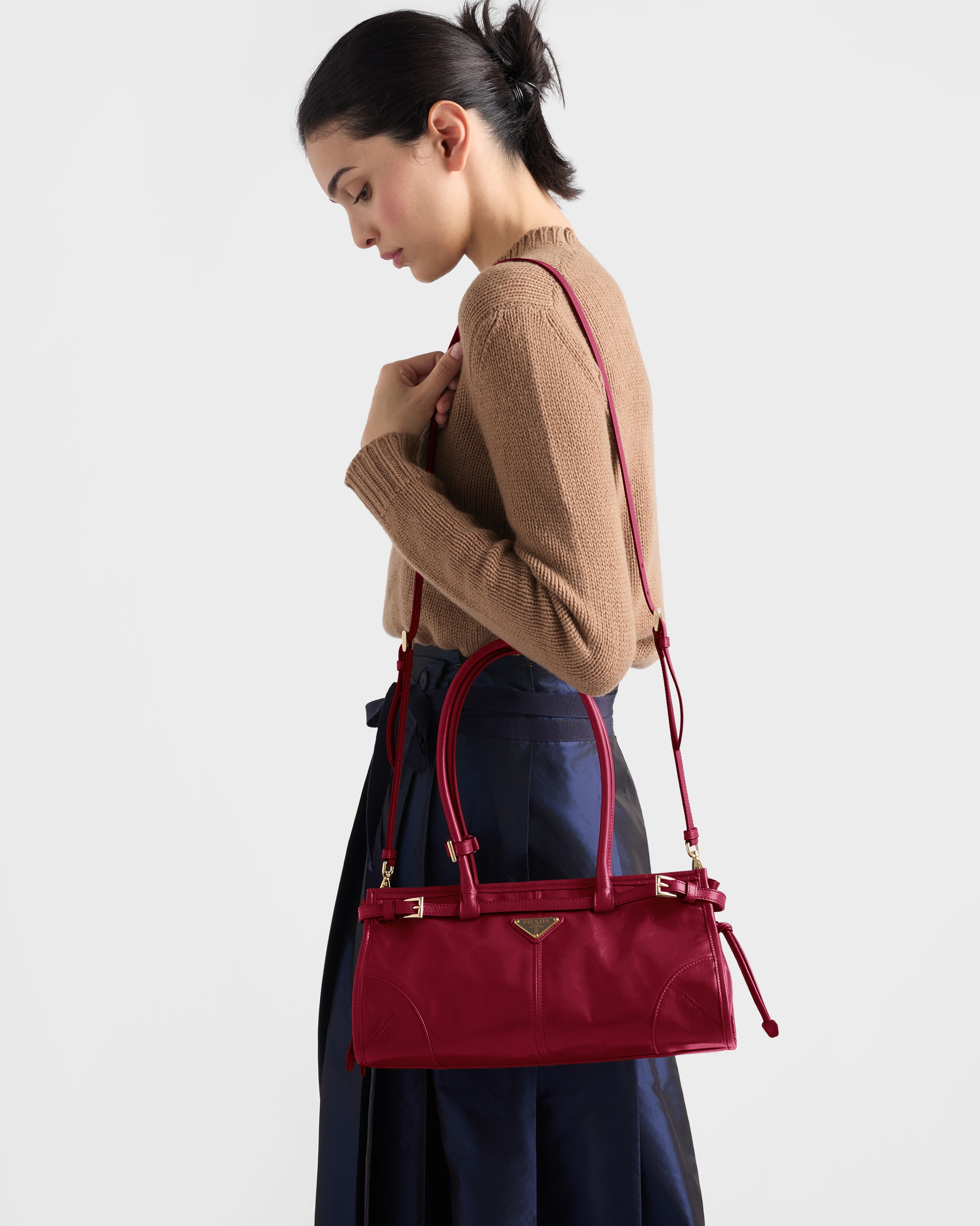 Ruby Red Prada Bonnie Medium Leather Handbag | PRADA - Saudi Arabia