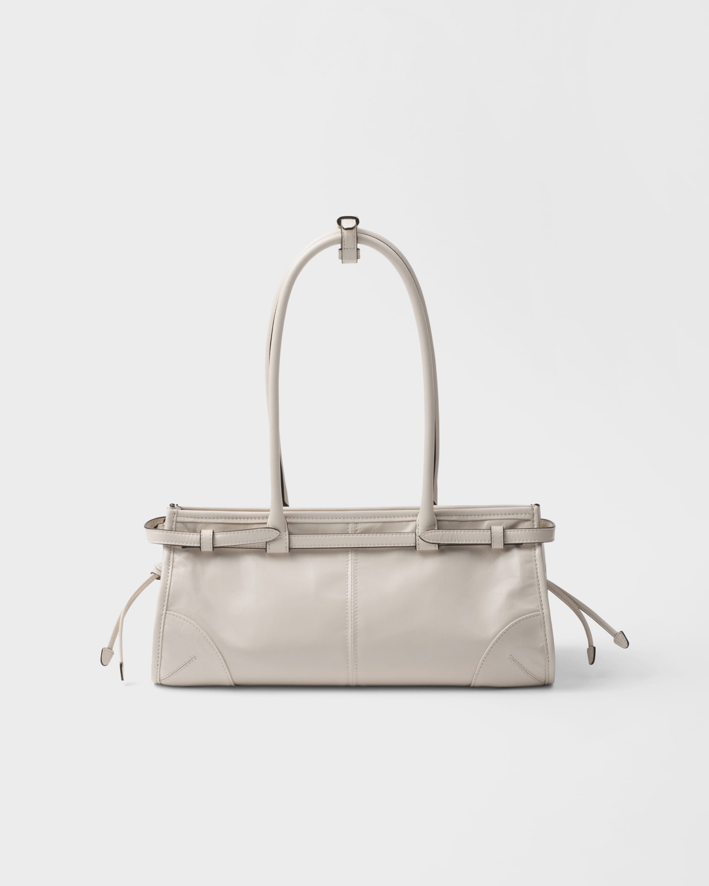 Prada Re-nylon And Leather Medium Top-handle Bag With Padlock In White