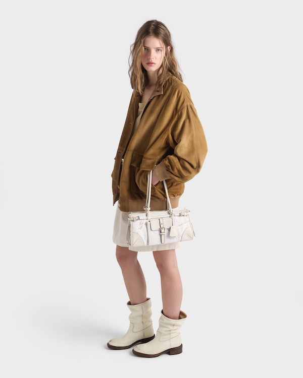 Prada Bonnie medium printed linen and leather handbag - White Prada Bonnie medium printed linen and leather handbag - White