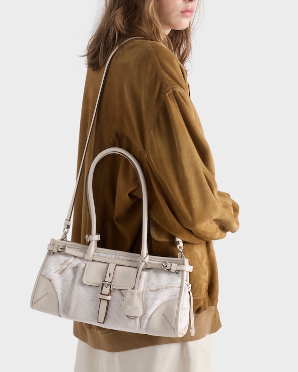 Prada Bonnie medium printed linen and leather handbag - White Prada Bonnie medium printed linen and leather handbag - White