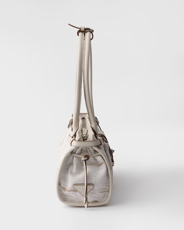 Prada Bonnie medium printed linen and leather handbag - White Prada Bonnie medium printed linen and leather handbag - White