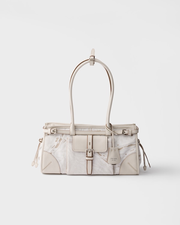 Prada Bonnie medium printed linen and leather handbag - White Prada Bonnie medium printed linen and leather handbag - White