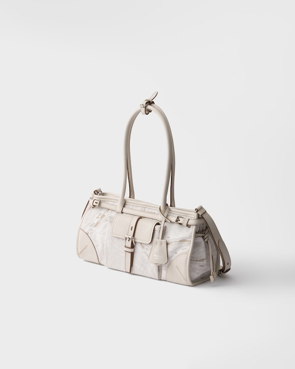 Prada Bonnie medium printed linen and leather handbag - White Prada Bonnie medium printed linen and leather handbag - White