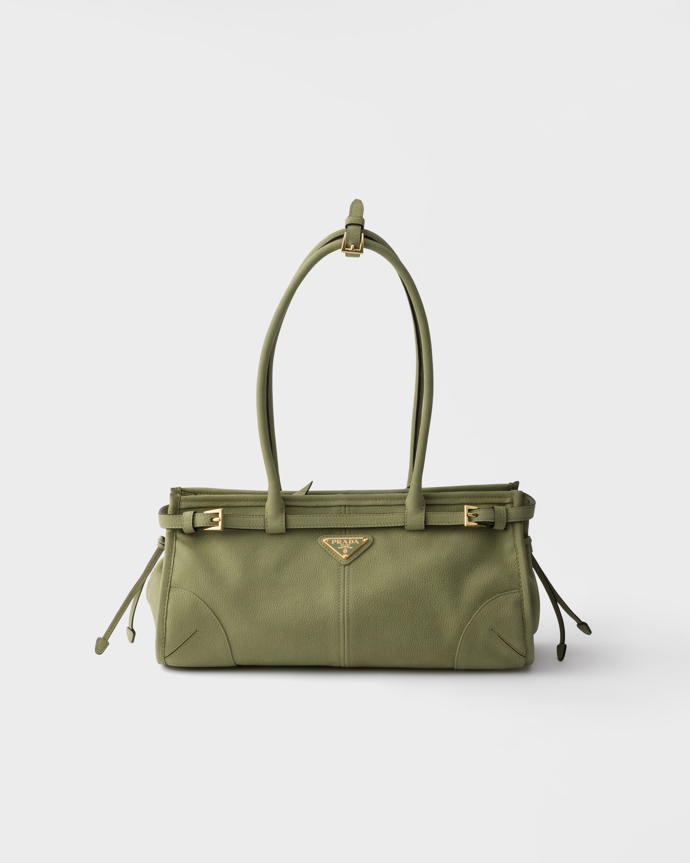 PRADA バック Travertine Stone Prada Buckle medium leather handbag with double