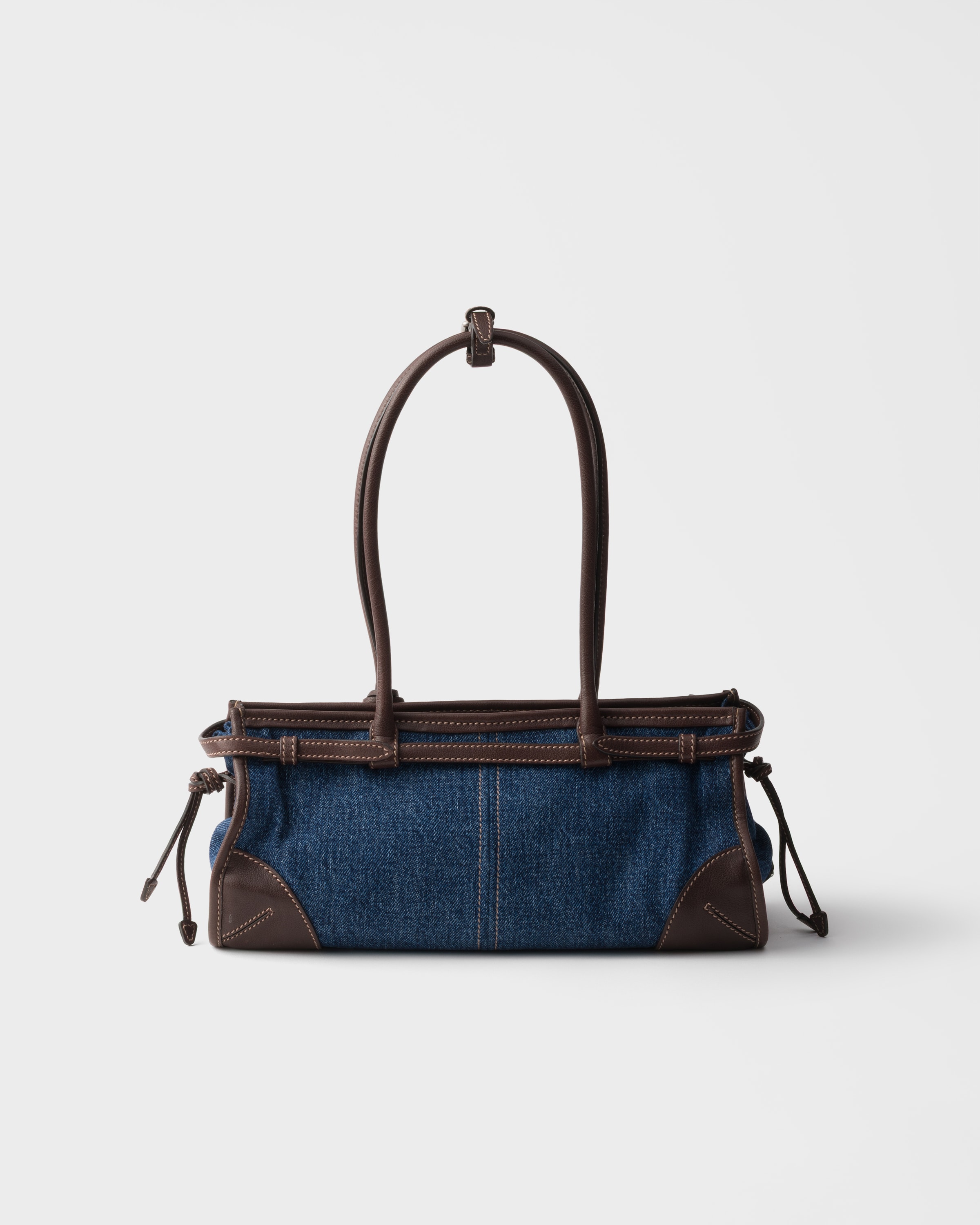 Blue/Coffee Prada Bonnie medium denim and leather handbag | PRADA