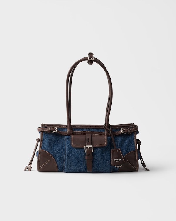 Prada Bonnie medium denim and leather handbag - Blue/Coffee Prada Bonnie medium denim and leather handbag - Blue/Coffee