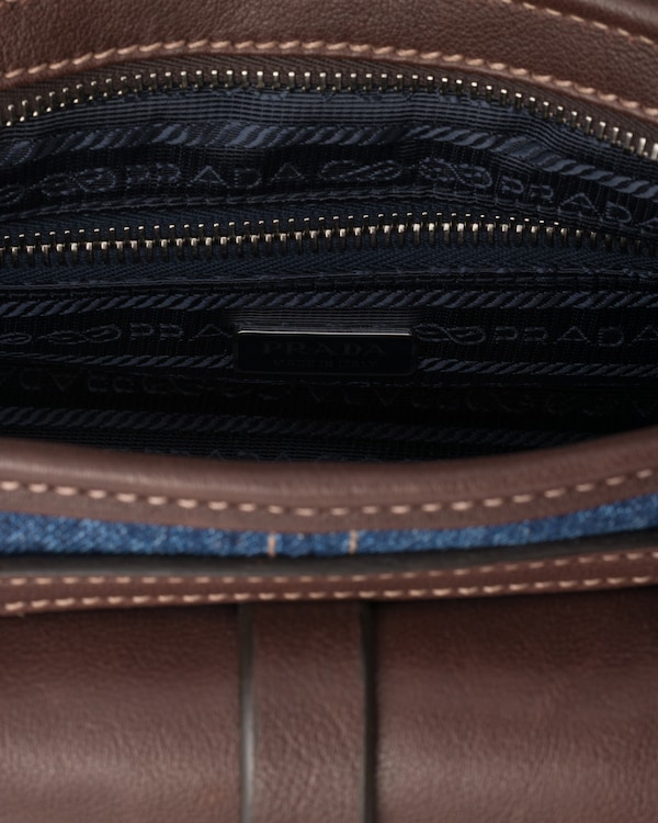 Prada Bonnie medium denim and leather handbag - Blue/Coffee Prada Bonnie medium denim and leather handbag - Blue/Coffee