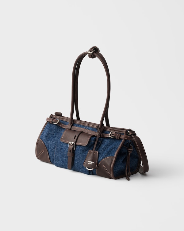 Prada Bonnie medium denim and leather handbag - Blue/Coffee Prada Bonnie medium denim and leather handbag - Blue/Coffee