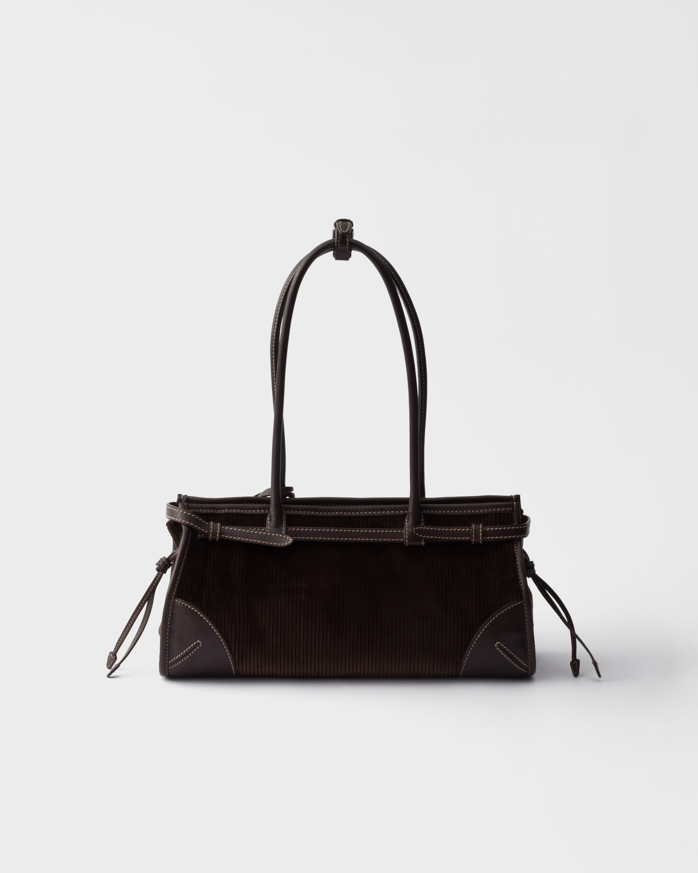 Ebony Prada Bonnie Medium Corduroy And Leather Handbag | PRADA