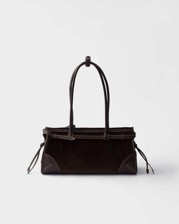 Sac à main Prada Bonnie en velours côtelé et cuir de taille moyenne - Ebène Sac à main Prada Bonnie en velours côtelé et cuir de taille moyenne - Ebène