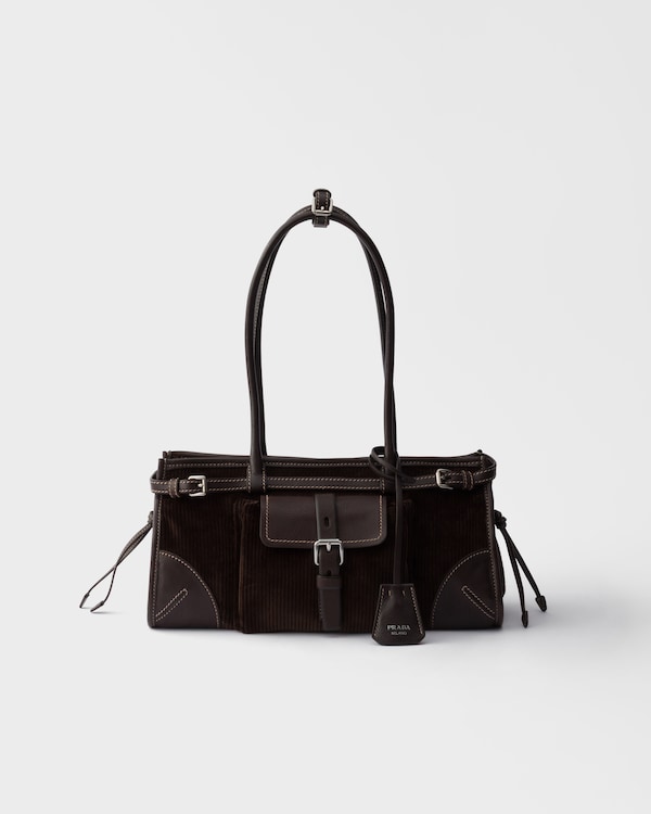 Sac à main Prada Bonnie en velours côtelé et cuir de taille moyenne - Ebène Sac à main Prada Bonnie en velours côtelé et cuir de taille moyenne - Ebène
