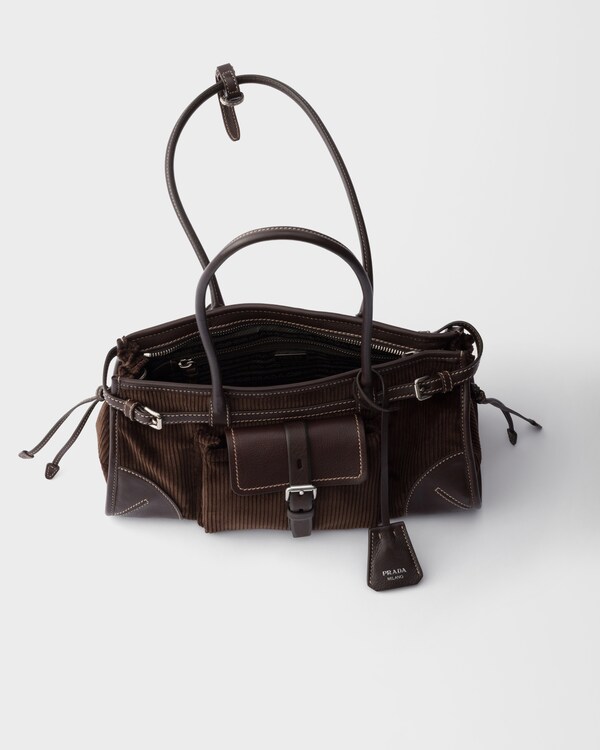 Sac à main Prada Bonnie en velours côtelé et cuir de taille moyenne - Ebène Sac à main Prada Bonnie en velours côtelé et cuir de taille moyenne - Ebène