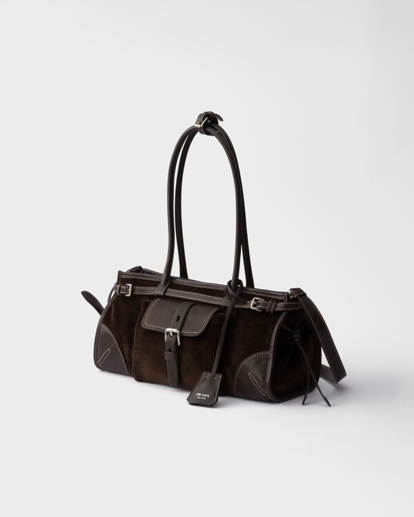 Sac à main Prada Bonnie en velours côtelé et cuir de taille moyenne - Ebène Sac à main Prada Bonnie en velours côtelé et cuir de taille moyenne - Ebène