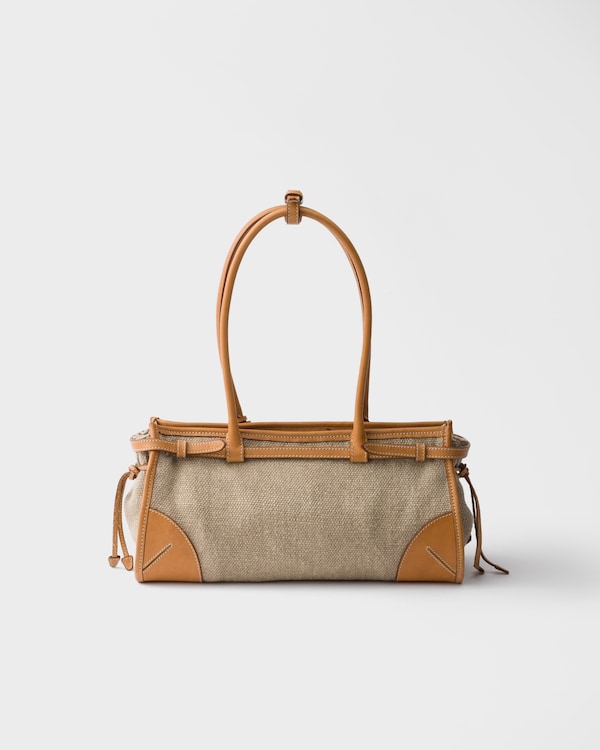 Prada Bonnie medium linen and leather handbag - Rope/Natural Prada Bonnie medium linen and leather handbag - Rope/Natural