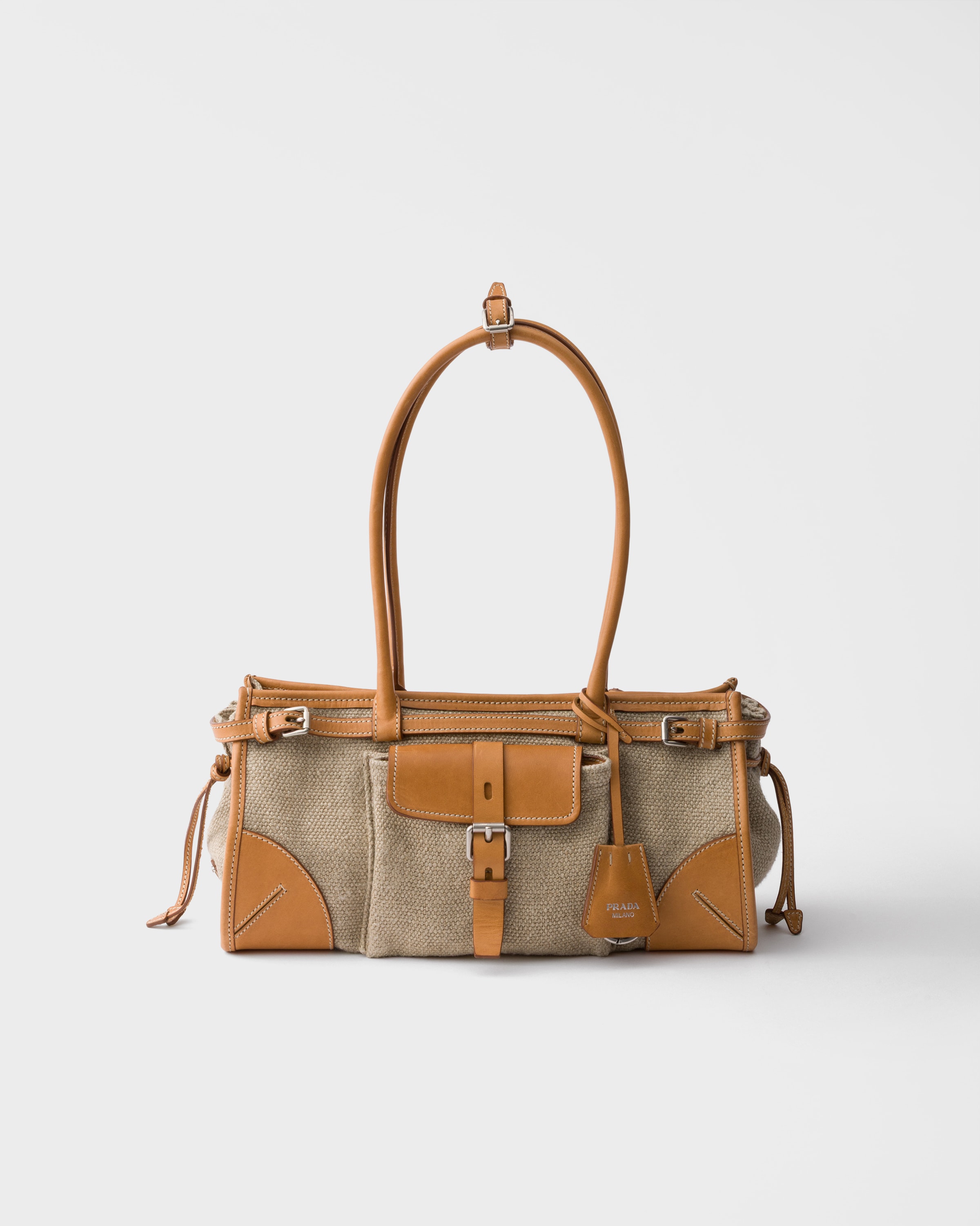 Bolsa Prada Bonnie média em linho e couro Corda/Natural | PRADA