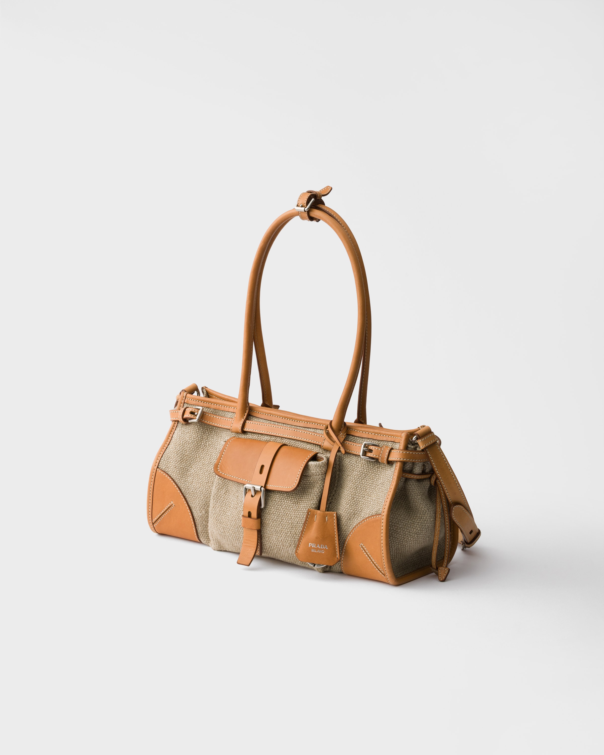 Rope/Natural Prada Bonnie medium linen and leather handbag | PRADA