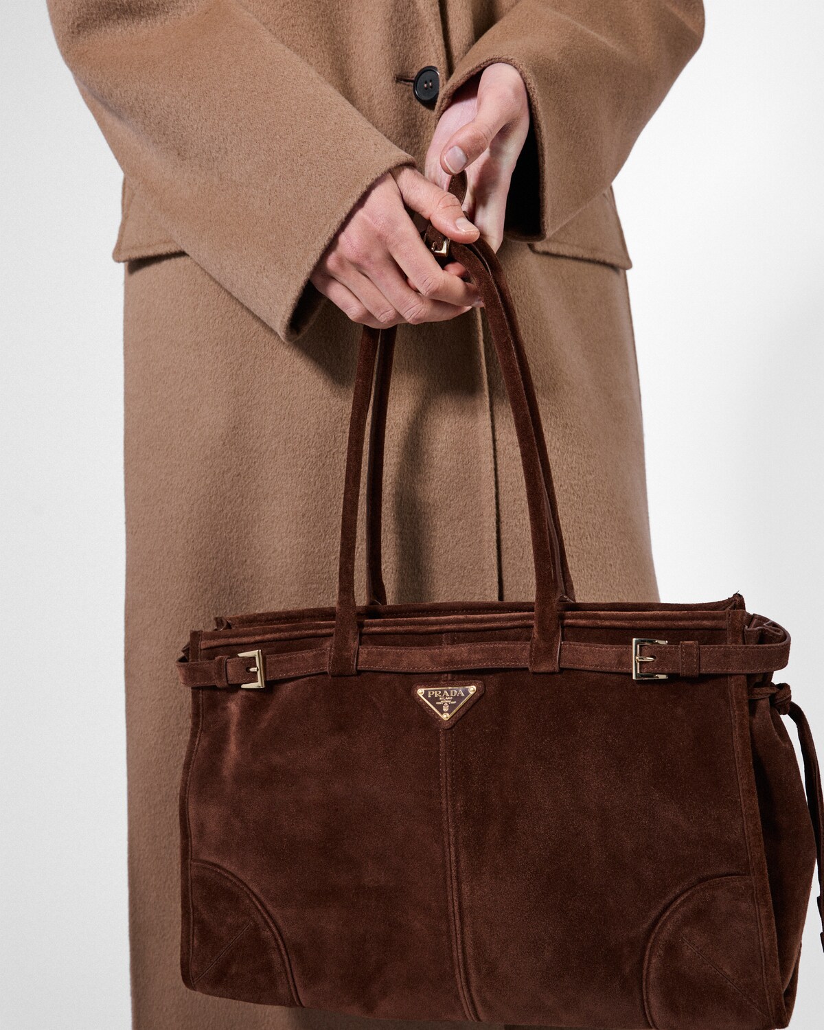 Cocoa Brown Prada Bonnie Large Suede Handbag PRADA United States