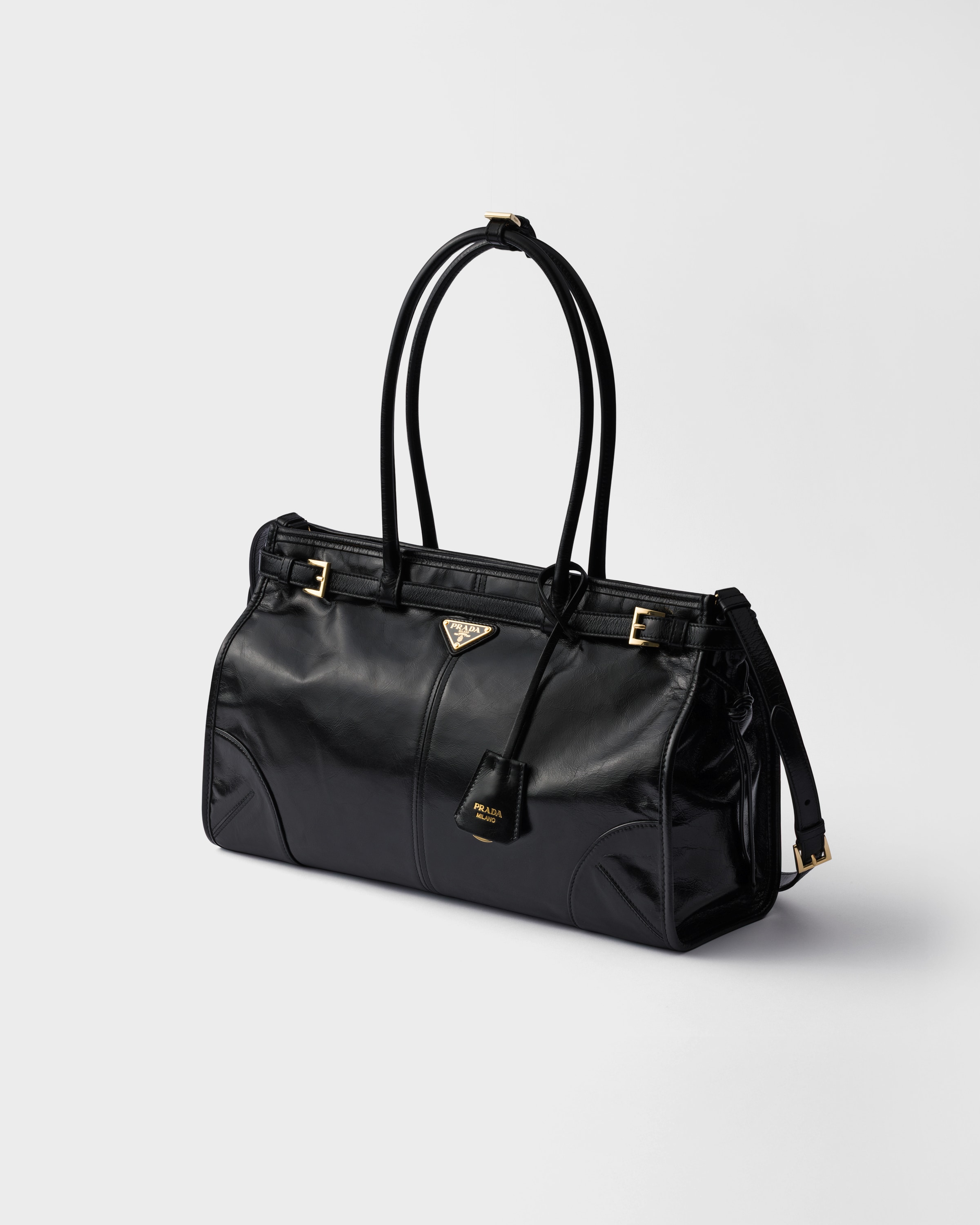 BonJapone 本革キャリーバッグ　バニラ&ブラック Black Prada Bonnie large leather handbag | PRADA - United States