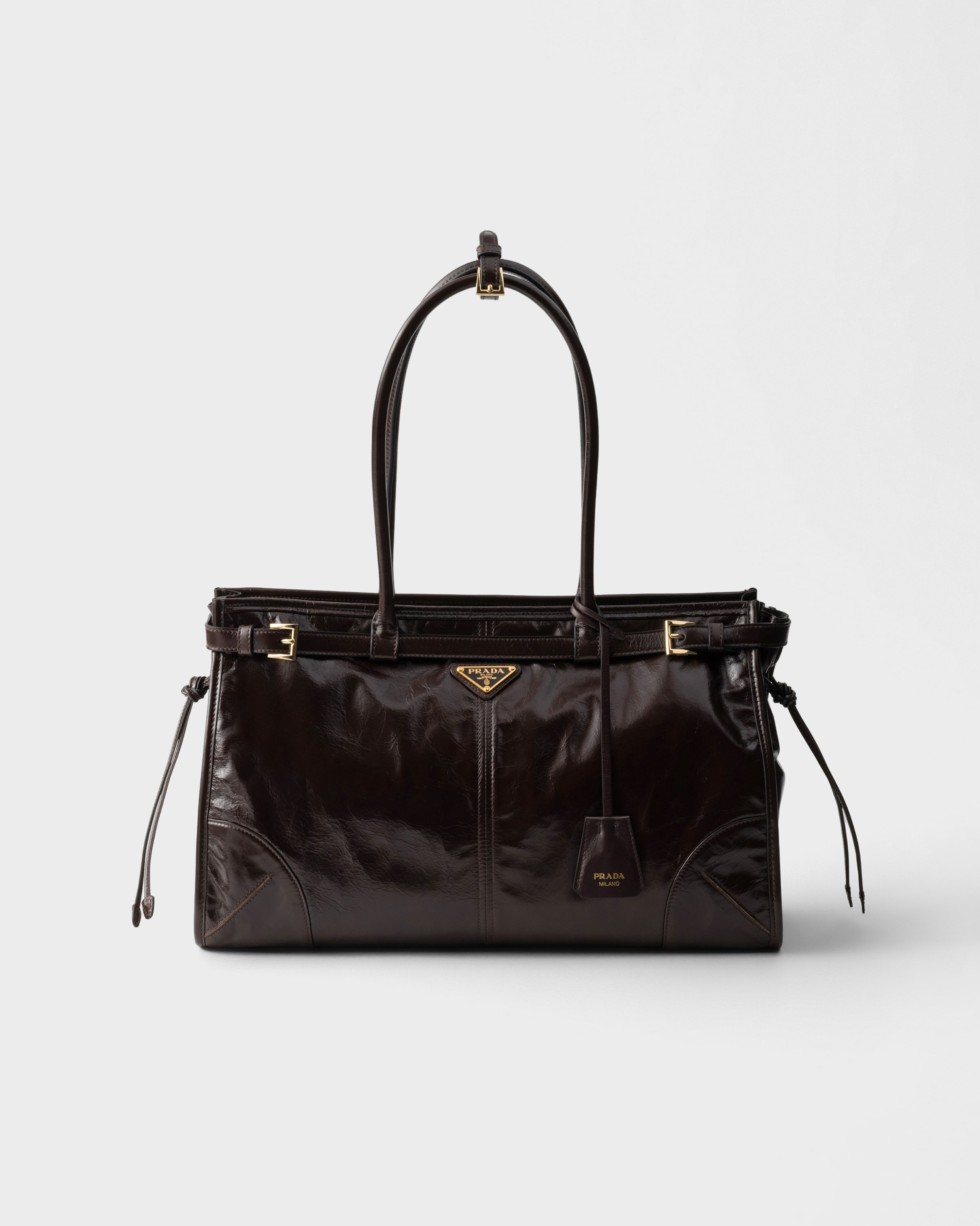 極美品 オールレザー PRADA レザー ハンドバッグ ダークブラウン ダークブラウン プラダ ボニー ラージ レザー ハンドバッグ | PRADA - 日本